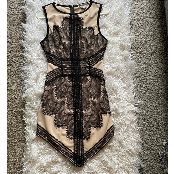 Black and Nude Angle Cut Dress - Picture 1 of 2